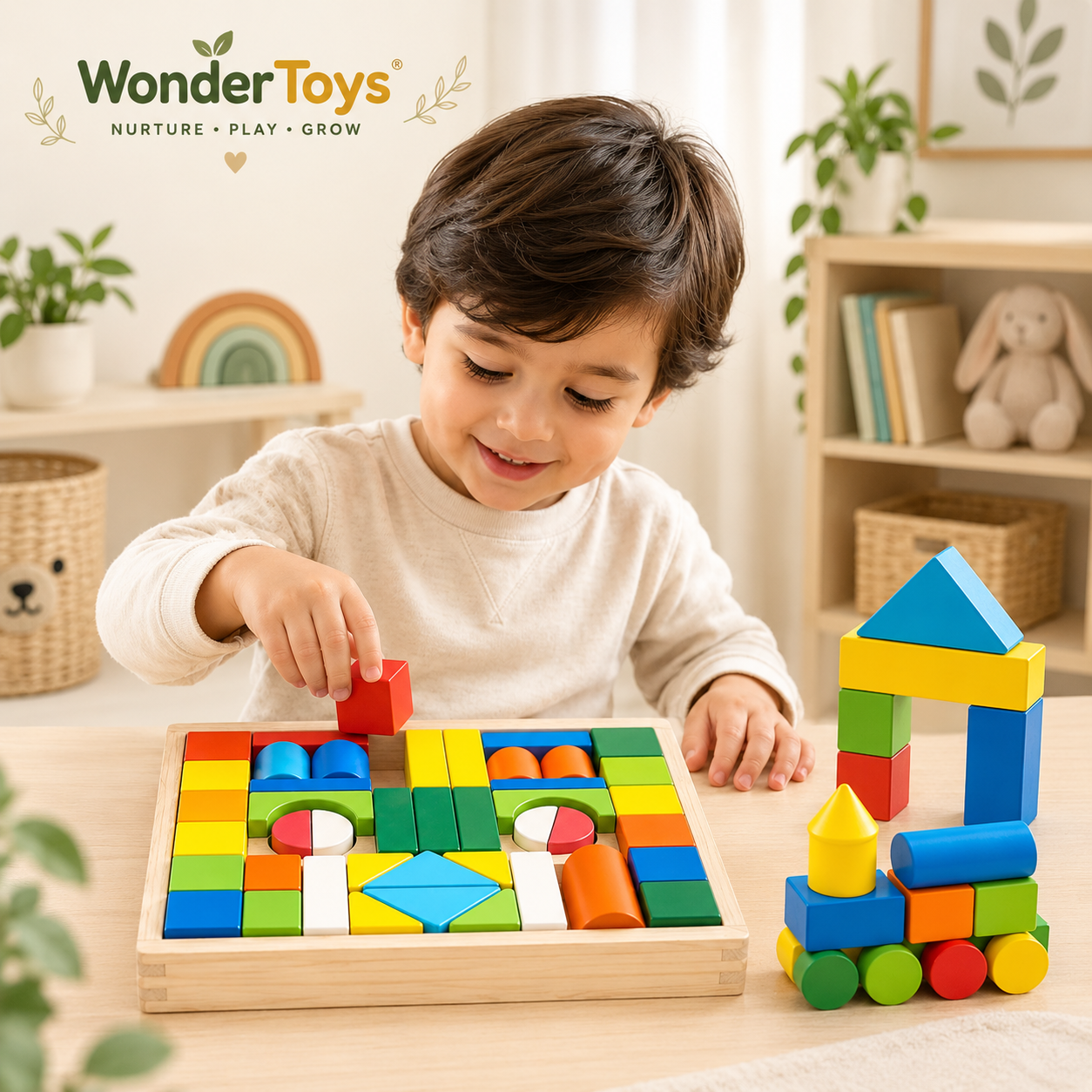 Wooden Puzzle Building Block Set- Construction Toy