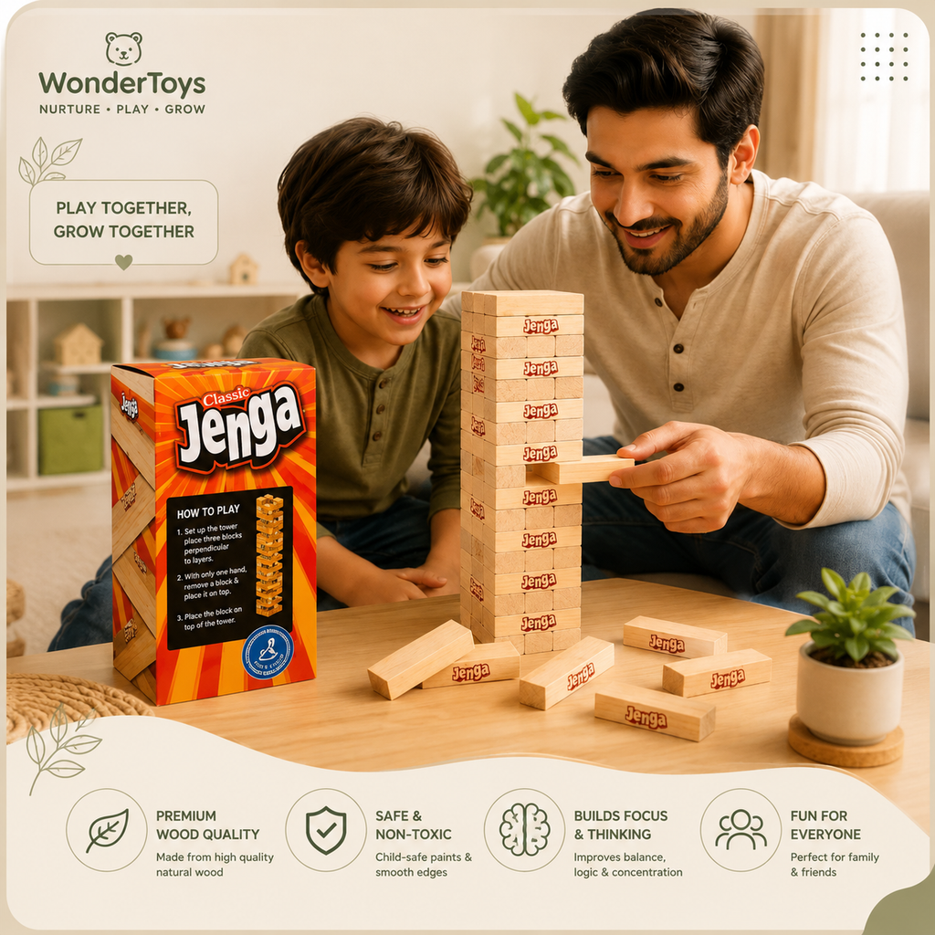 Classic Wooden Jenga Tower Game – 54 Piece Stacking Blocks for Kids & Family