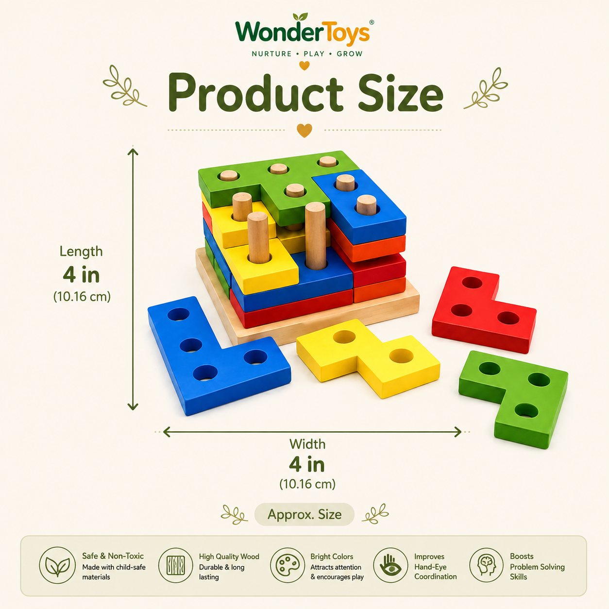 Montessori Wooden Peg Puzzle Stacking Board