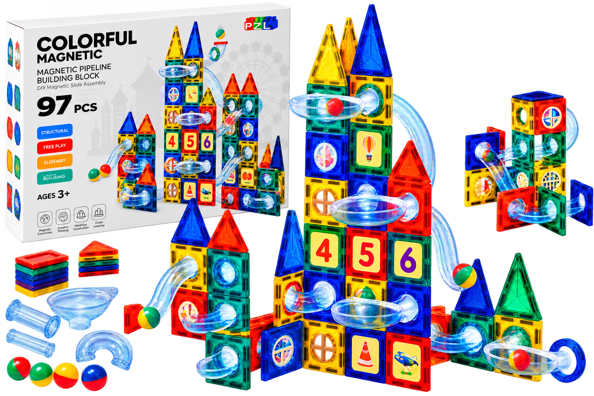 🧲 Colorful Magnetic Pipeline Building Block Set –
