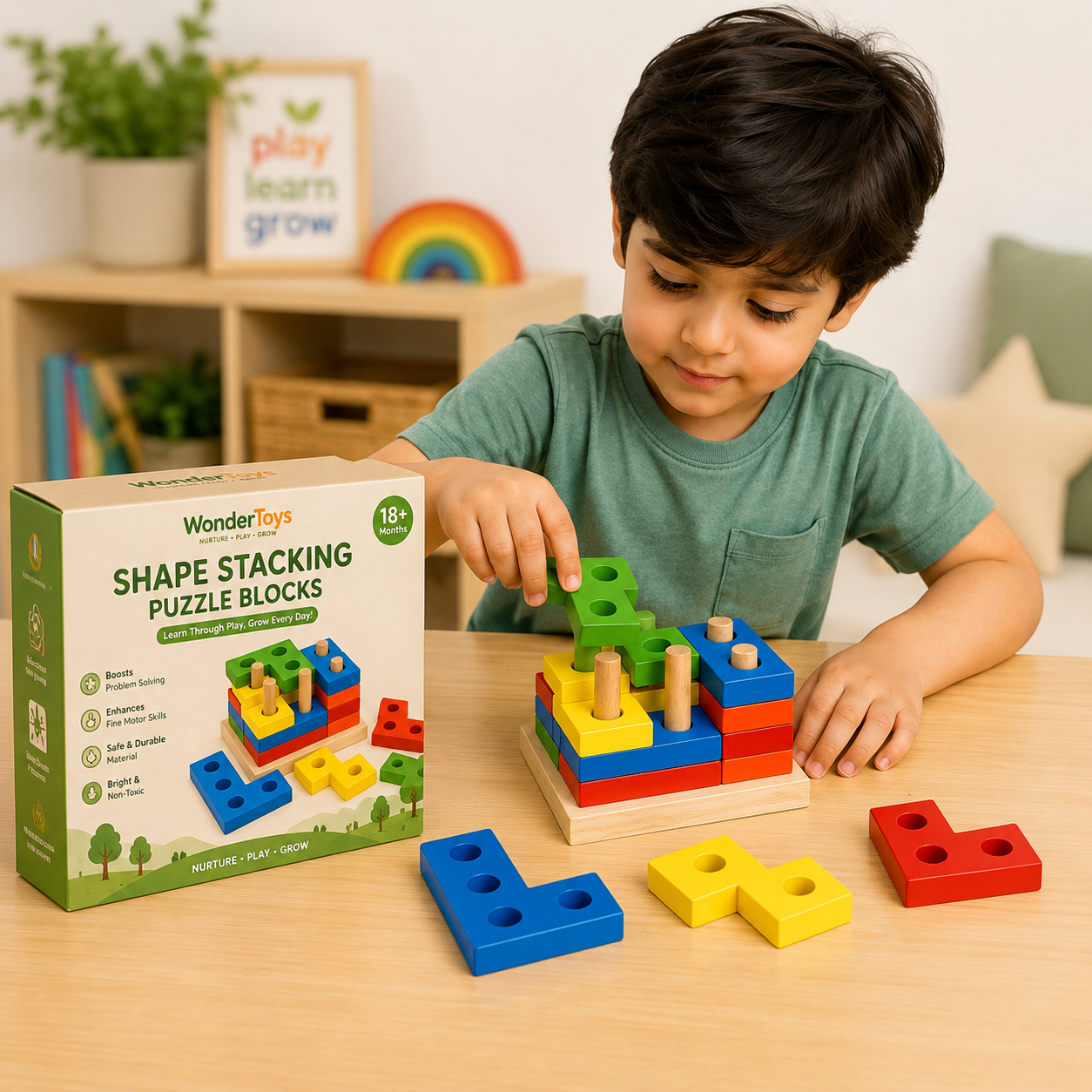 Montessori Wooden Peg Puzzle Stacking Board