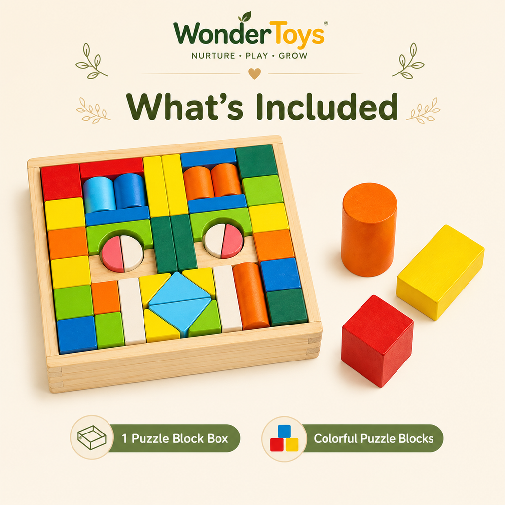 Wooden Puzzle Building Block Set- Construction Toy
