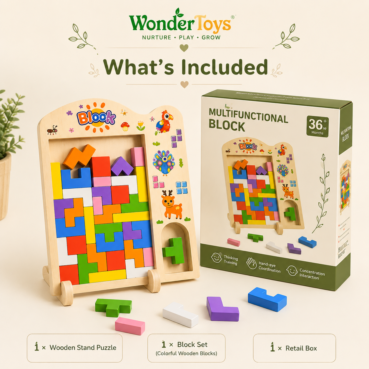 Multifunctional Wooden Block Puzzle Board