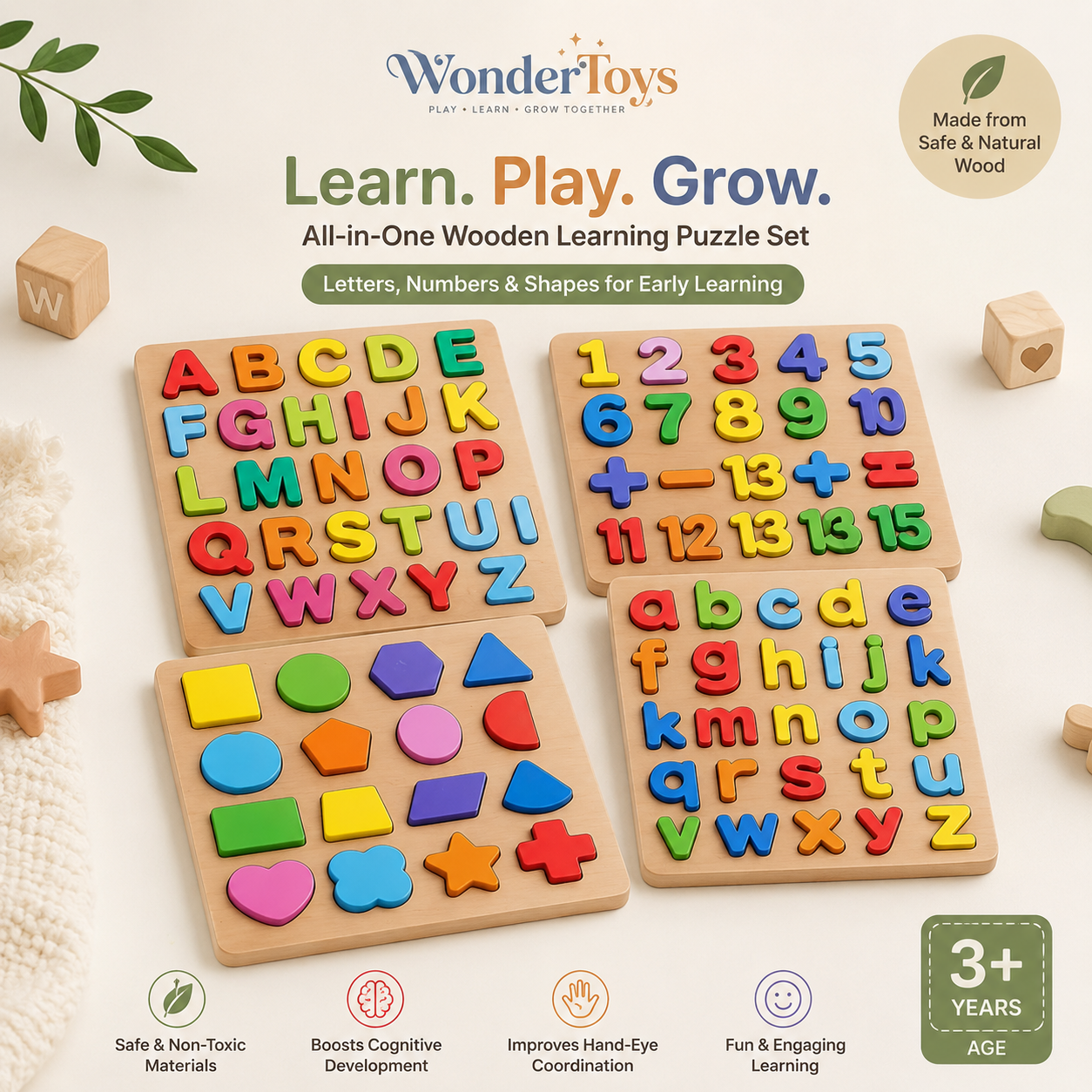 4 in 1 Wooden Alphabet Puzzle Board – Early Learning Educational Toy