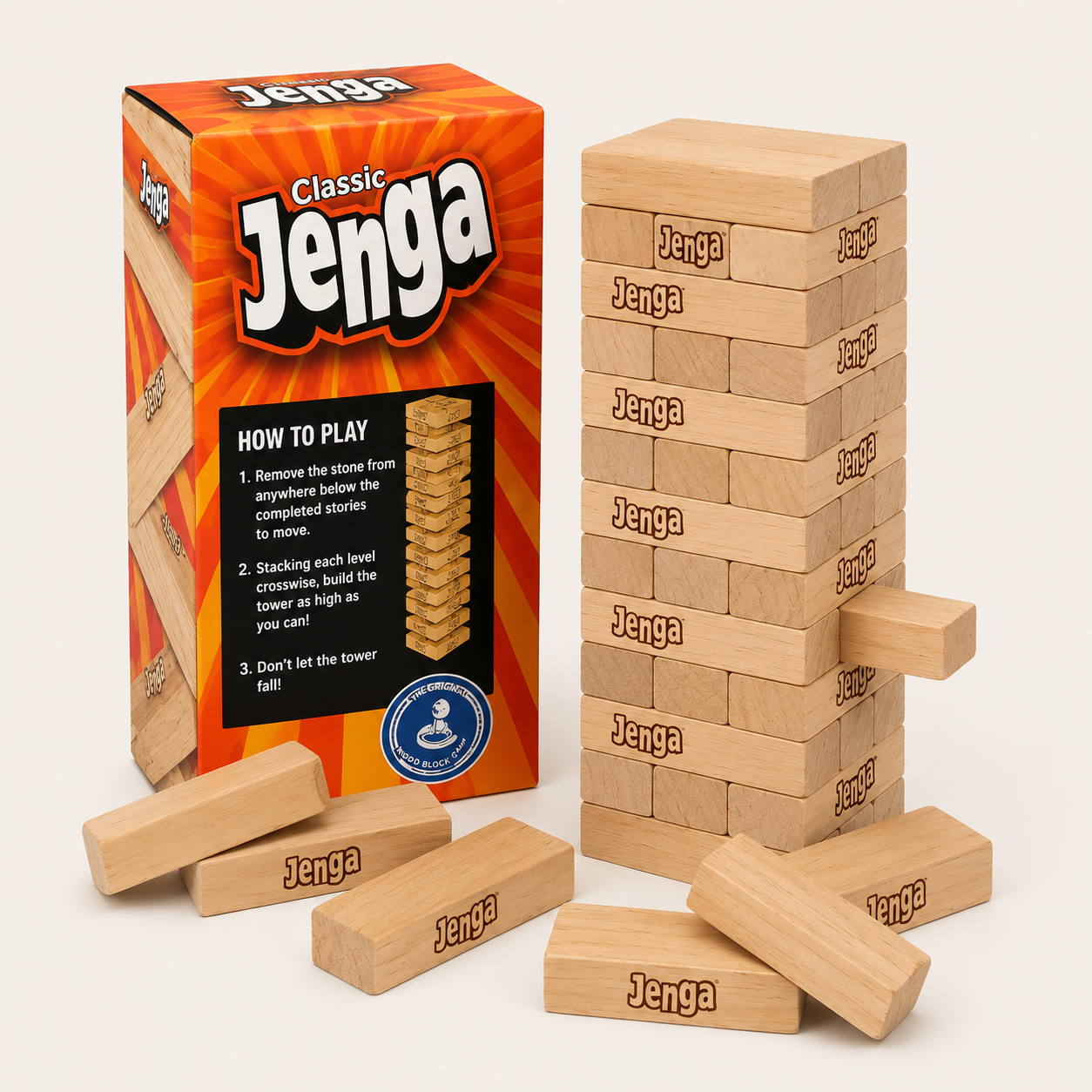 Classic Wooden Jenga Tower Game – 54 Piece Stacking Blocks for Kids & Family