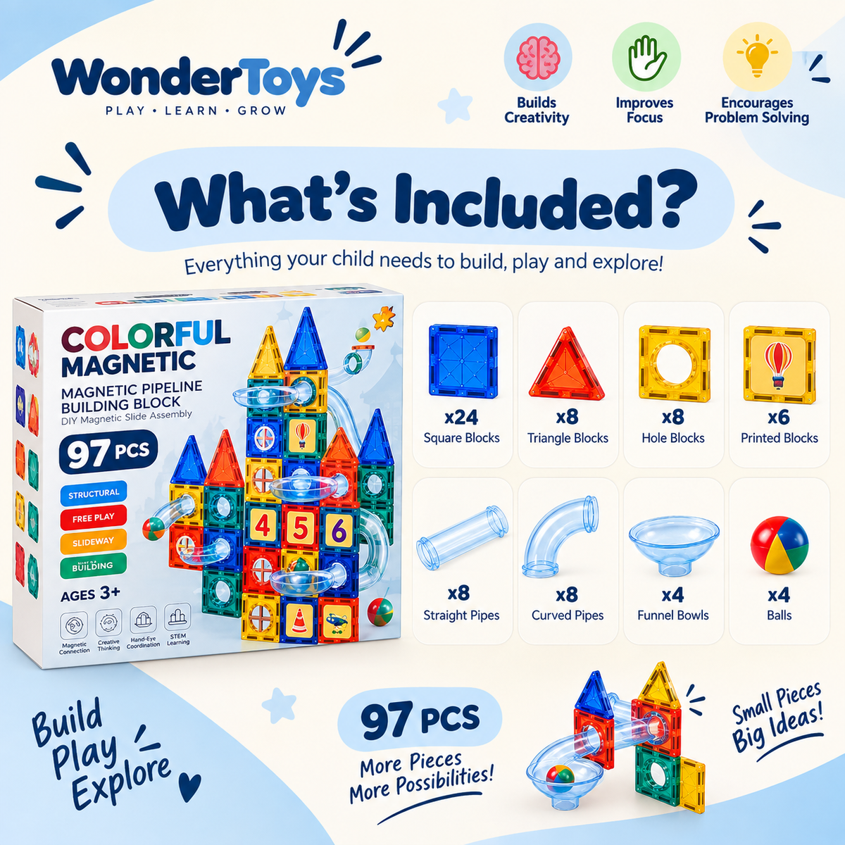 🧲 Colorful Magnetic Pipeline Building Block Set –