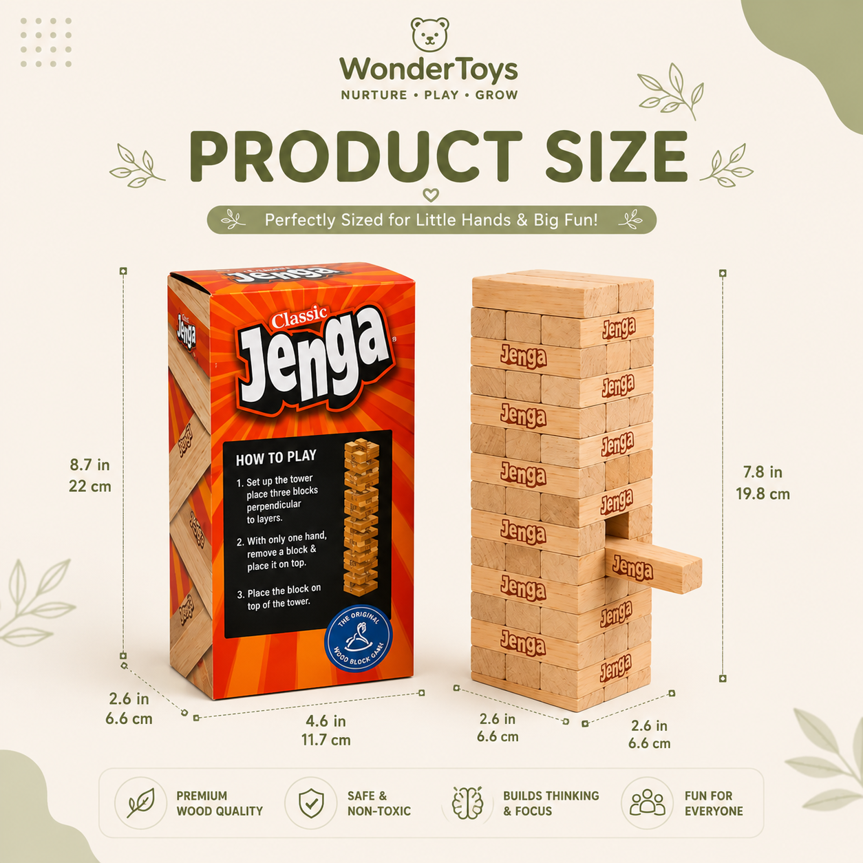 Classic Wooden Jenga Tower Game – 54 Piece Stacking Blocks for Kids & Family