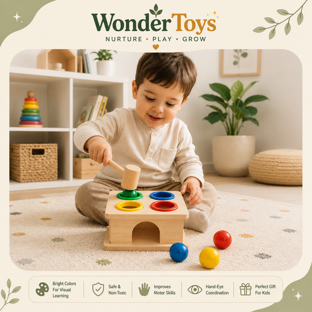 Wooden Pounding Box with Hammer | Montessori Learning Toy for Toddlers