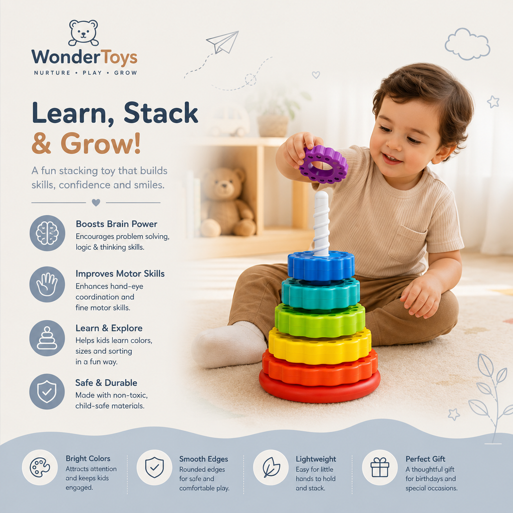Rainbow Stacking Rings Toy for Toddlers | Learning Toy